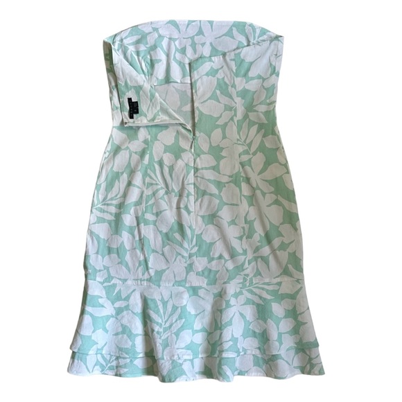 Theory Light Aqua Green and White Floral Print Strapless Hennie Dress Size 8 - Picture 5 of 7